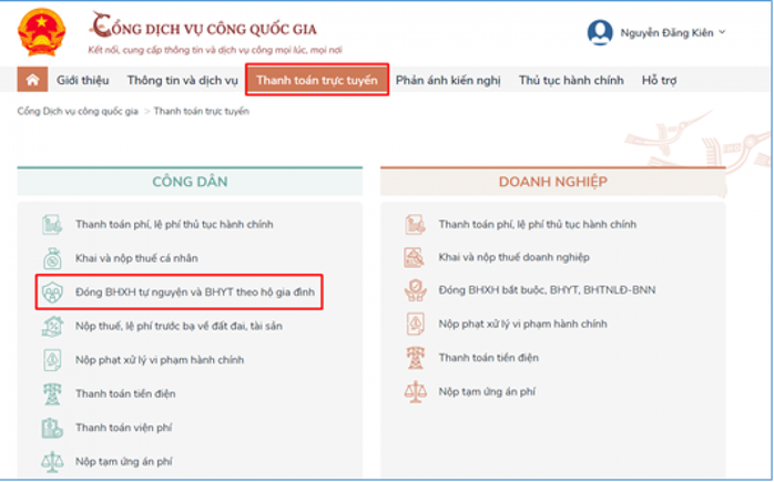 Cách đóng BHXH tự nguyện, gia hạn BHYT hộ gia đình trên Cổng Dịch vụ công Quốc gia - Ảnh 1.