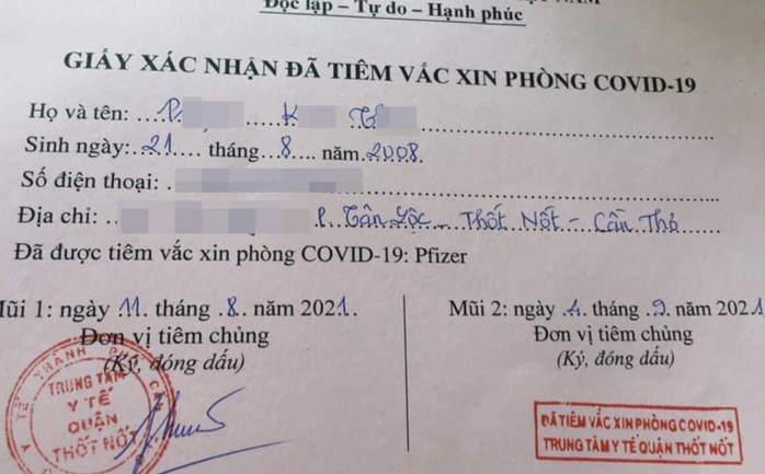 Cần Thơ xác minh thêm 57 trường hợp dưới 18 tuổi được tiêm vắc-xin phòng Covid-19 - Ảnh 1.