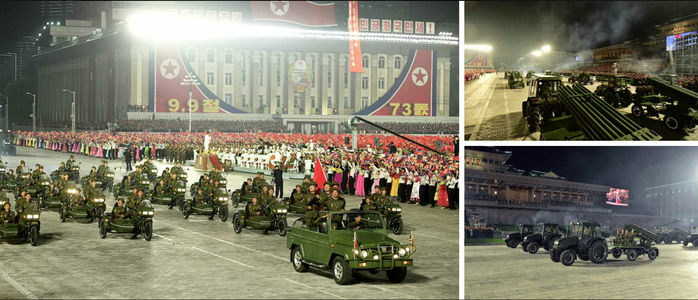 Lễ duyệt binh kỳ lạ của Triều Tiên: Trang phục khử nhiễm chiếm sóng - Ảnh 5.
