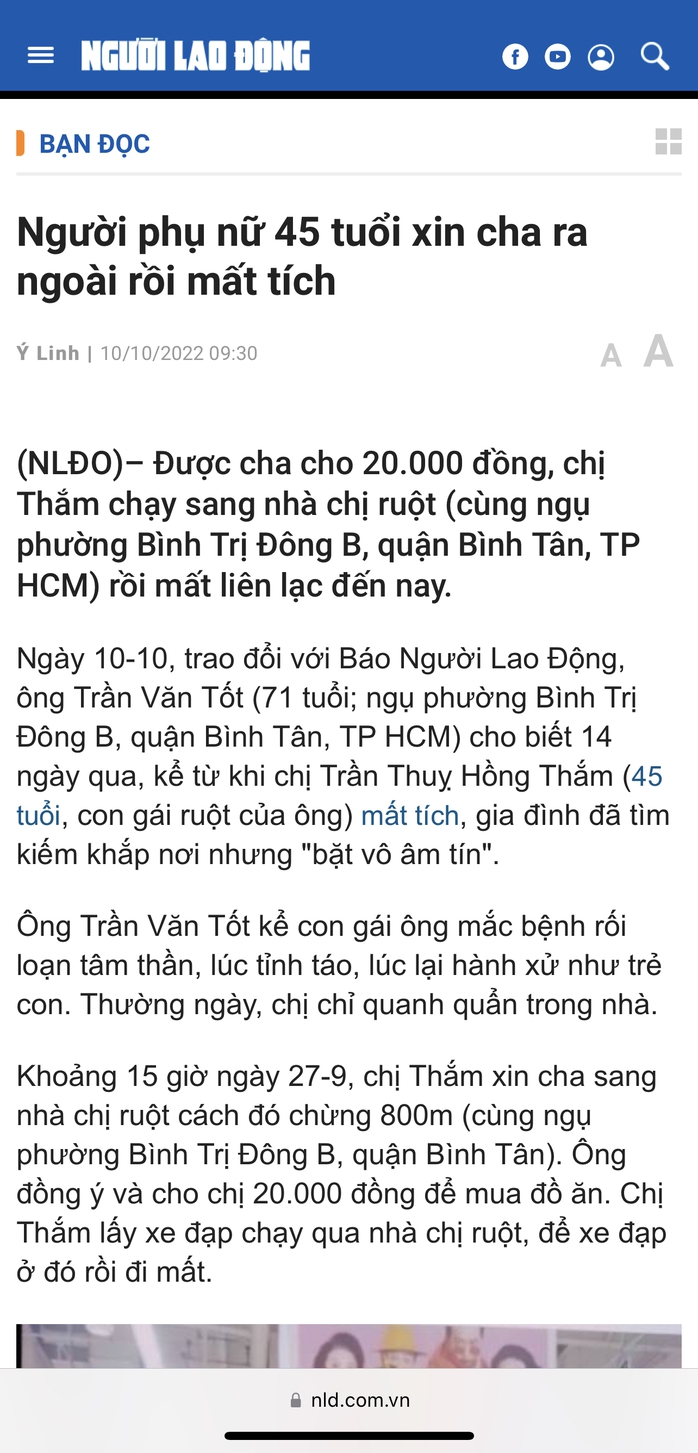 Đã tim được người phụ nữ 45 tuổi sau khi Báo Người Lao Động đưa tin - Ảnh 1.