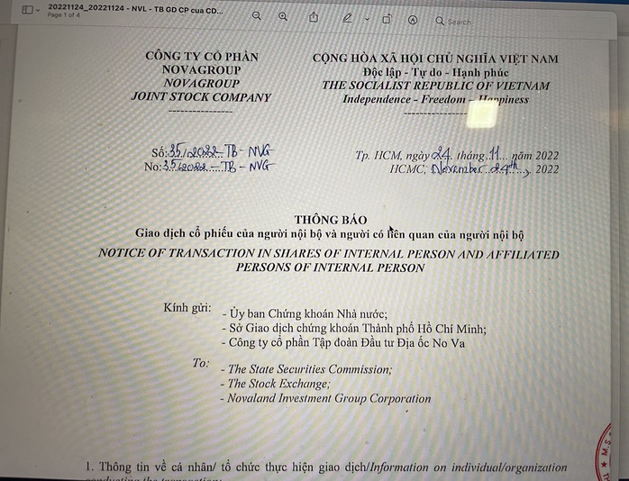 NovaGroup đăng ký bán 150 triệu cổ phiếu Novaland - Ảnh 1.