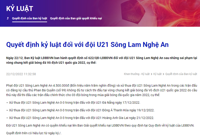 VCK U21 quốc gia 2022: Chủ nhà Sông Lam Nghệ An bất ngờ bị loại vì gian lận - Ảnh 1.