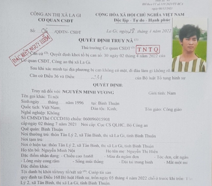 Đối tượng có lệnh truy nã đặc biệt nguy hiểm trốn từ Bình Thuận ra Nghệ An - Ảnh 1.