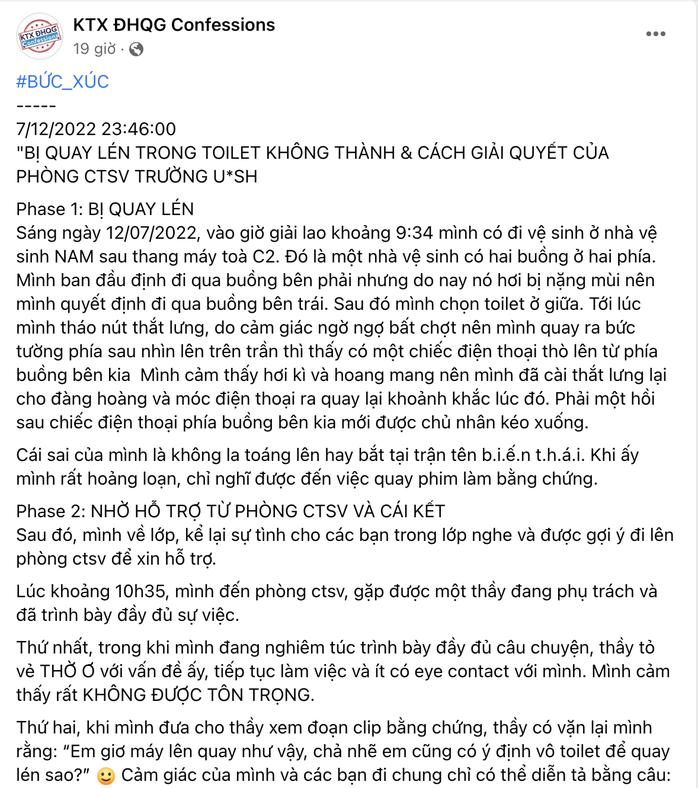 Sinh viên bị quay lén trong nhà vệ sinh, chuyên viên xử lý trình báo chưa hợp lý - Ảnh 2.