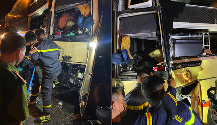 Xe khách tông xe bồn, tài xế tử vong kẹt trong cabin, 19 người bị thương - Ảnh 1.