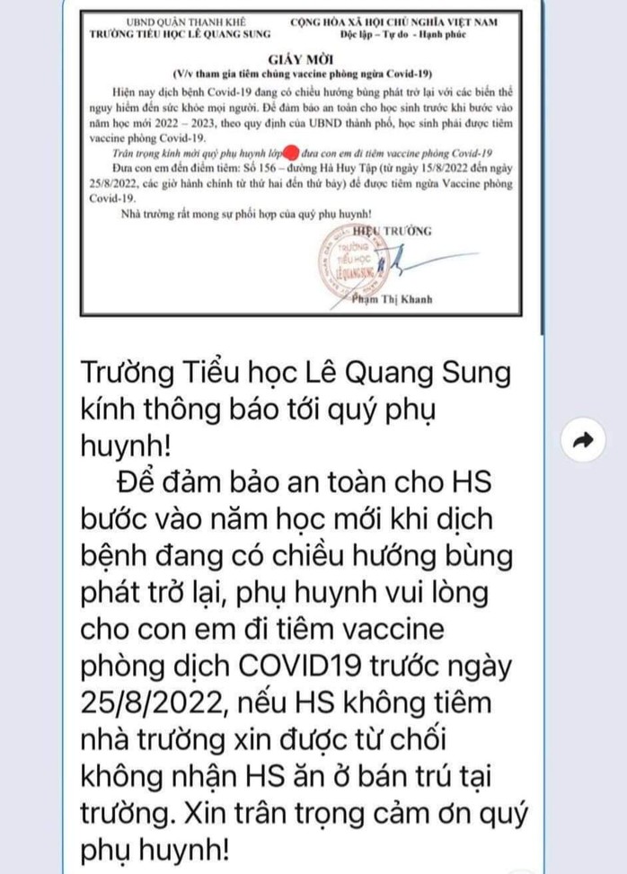 Thực hư chuyện học sinh “không tiêm vắc-xin Covid-19 thì không được học bán trú” - Ảnh 1.