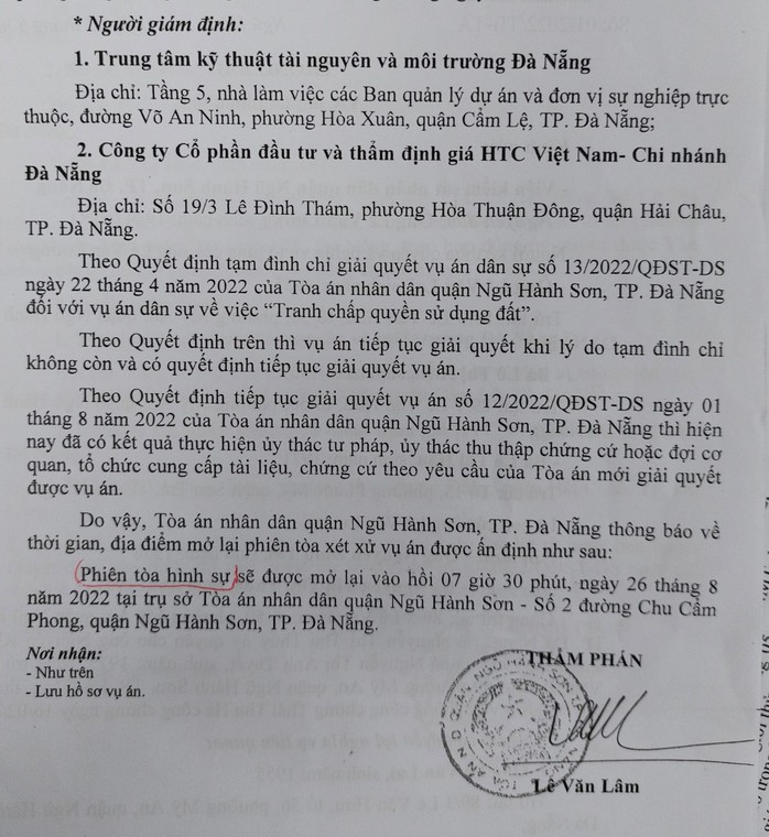 Chuyện khó tin ở Đà Nẵng: Tranh chấp dân sự nhưng tòa thông báo mở phiên tòa hình sự - Ảnh 1.