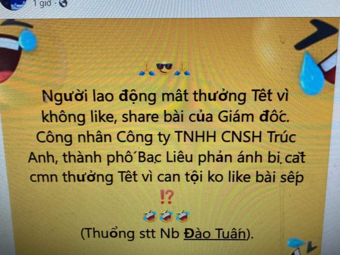 Thực hư việc công nhân bị cắt thưởng Tết do... không like, share bài của sếp - Ảnh 1.