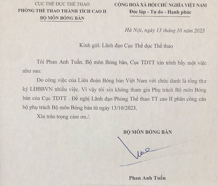 Người phụ trách bóng bàn của Cục Thể dục thể thao xin nghỉ, nói rất buồn và chán nản - Ảnh 1.