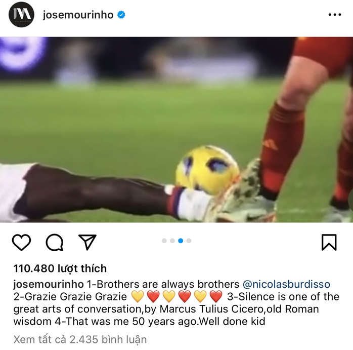Mourinho ngừng im lặng, gửi thông điệp đến người hâm mộ Roma- Ảnh 2. Mourinho ngừng im lặng, gửi thông điệp đến người hâm mộ Roma- Ảnh 2.