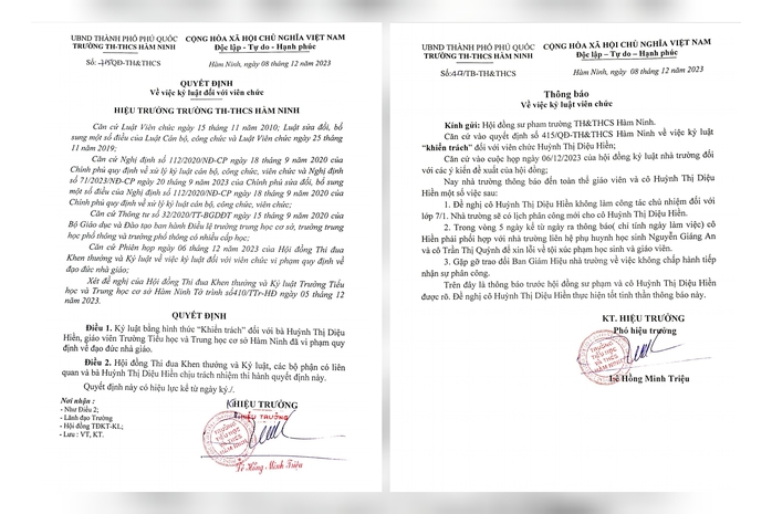 Phú Quốc: Kỷ luật nữ giáo viên vi phạm đạo đức nhà giáo- Ảnh 1. Phú Quốc: Kỷ luật nữ giáo viên vi phạm đạo đức nhà giáo- Ảnh 1.