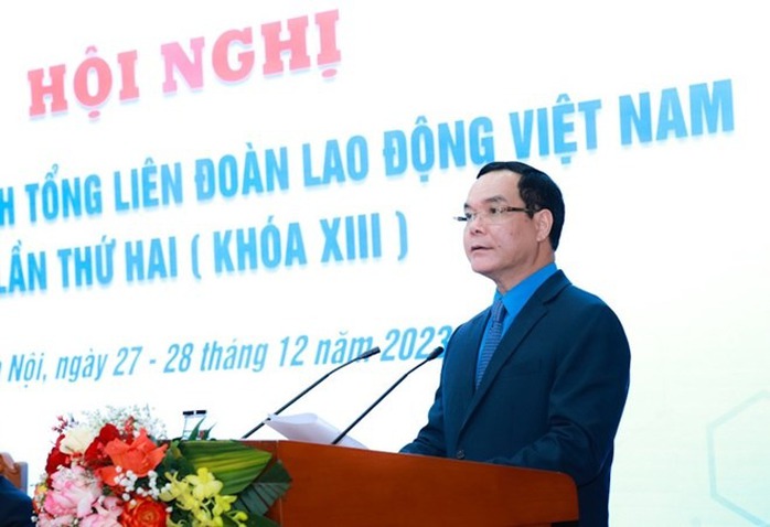 Nắm bắt tình hình lương, thưởng; chăm lo tết chu đáo người lao động- Ảnh 1. Chủ tịch Tổng LĐLĐ Việt Nam Nguyễn Đình Khang phát biểu
