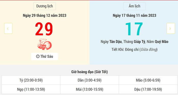 Lịch âm hôm nay (29-12): Tốt cho việc cưới – hỏi, làm đẹp; không nên khai trương, xuất hành- Ảnh 1. Lịch âm hôm nay (29-12): Tốt cho việc cưới – hỏi, làm đẹp; không nên khai trương, xuất hành- Ảnh 1.