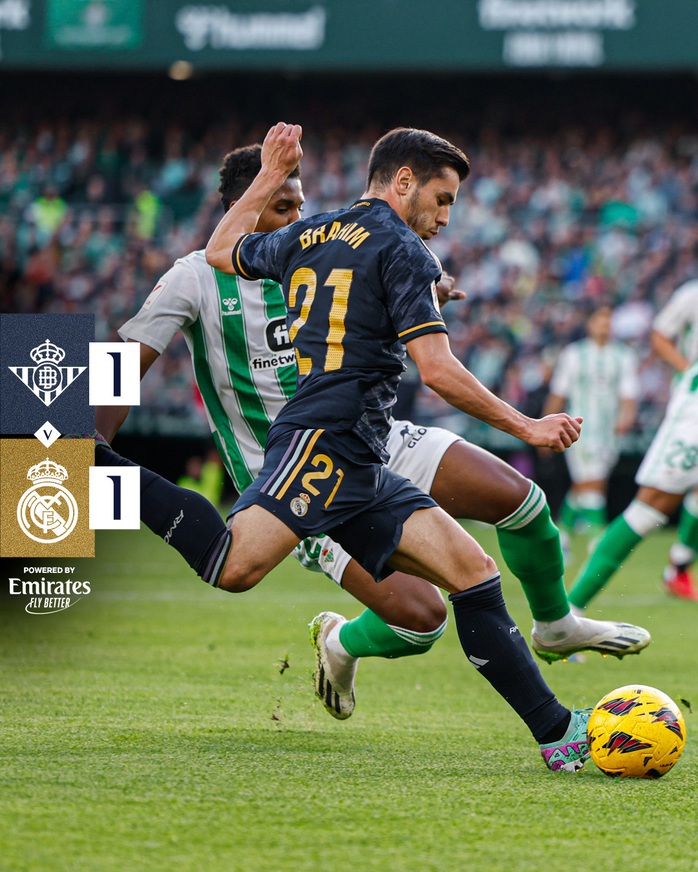 Hòa nhọc nhằn Real Betis, Real Madrid có nguy cơ mất vị trí dẫn đầu La Liga- Ảnh 3. Hòa nhọc nhằn Real Betis, Real Madrid có nguy cơ mất vị trí dẫn đầu La Liga- Ảnh 3.