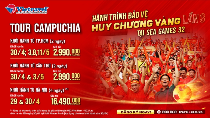 Cùng Vietravel cổ vũ cuồng nhiệt đội tuyển U22 Việt Nam tại SEA Games 32 - Ảnh 1.