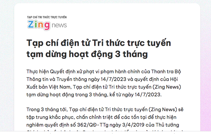 Zing News bị phạt 243,5 triệu đồng, dừng hoạt động 3 tháng - Ảnh 1.