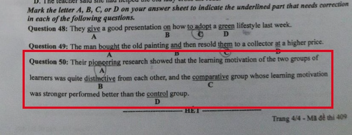 Bộ GD-ĐT thay đổi đáp án môn tiếng Anh - Ảnh 1.