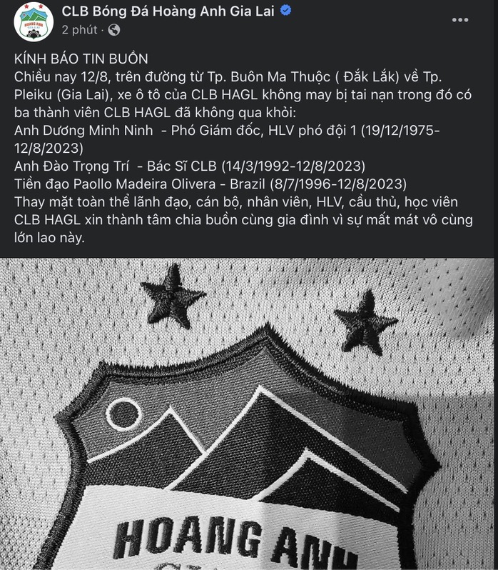 HLV Park Hang-seo và nhiều đội chia buồn với mất mát của CLB HAGL - Ảnh 1.