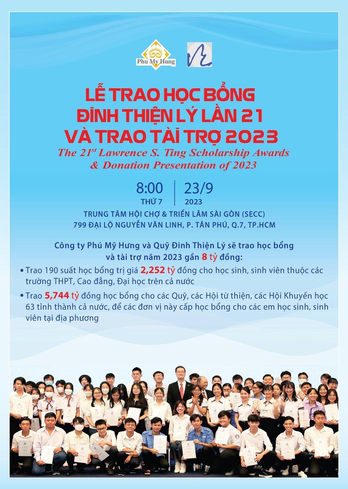 Công ty Phú Mỹ Hưng và Quỹ Đinh Thiện Lý trao tặng học bổng gần 8 tỉ đồng - Ảnh 1. Công ty Phú Mỹ Hưng và Quỹ Đinh Thiện Lý trao tặng học bổng gần 8 tỉ đồng - Ảnh 1.