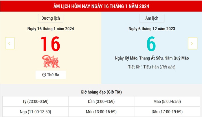 Lịch Âm hôm nay (17-1): Mùng 7 tháng Chạp- Ảnh 1. Lịch Âm hôm nay (17-1): Mùng 7 tháng Chạp- Ảnh 1.