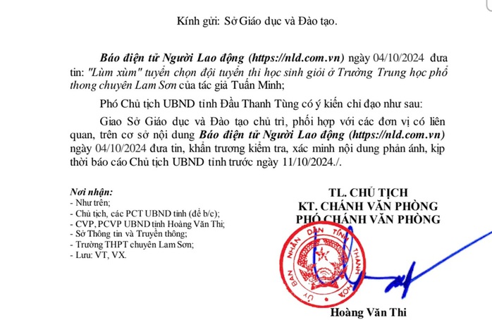 Vụ "lùm xùm" ở Trường THPT chuyên Lam Sơn: Tỉnh Thanh Hóa chỉ đạo làm rõ- Ảnh 1. Vụ "lùm xùm" ở Trường THPT chuyên Lam Sơn: Tỉnh Thanh Hóa chỉ đạo làm rõ- Ảnh 1.
