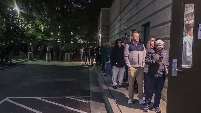 Early voting begins at Joan P. Garner Library at Ponce De Leon in Atlanta on Tuesday, October 15, 2024, in Atlanta. John Spink / AJC Early voting begins at Joan P. Garner Library at Ponce De Leon in Atlanta on Tuesday, October 15, 2024, in Atlanta. John Spink / AJC