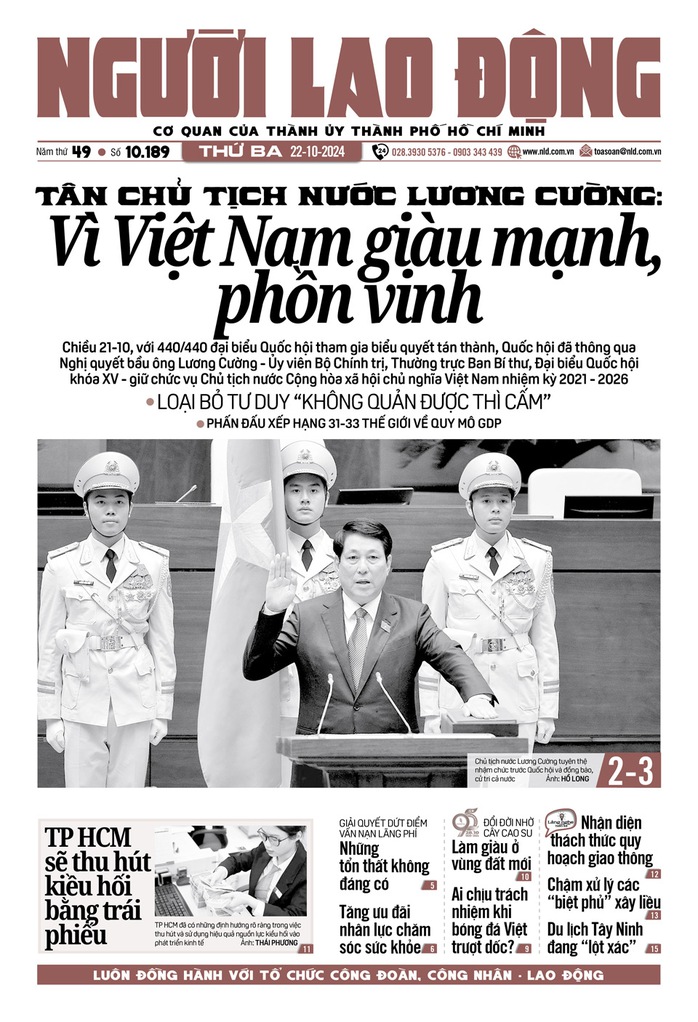 Bìa in Báo Người Lao Động số ra ngày 22-10-2024 Bìa in Báo Người Lao Động số ra ngày 22-10-2024