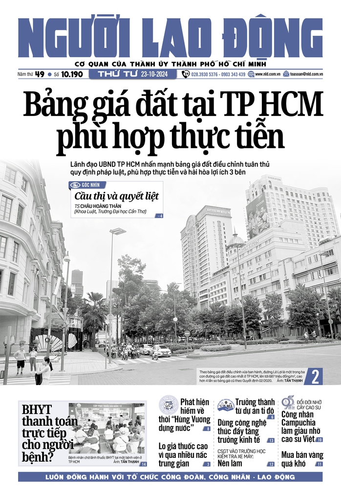 Báo in ngày 23-10: Bảng giá đất tại TP HCM phù hợp thực tiễn- Ảnh 1. Báo in ngày 23-10: Bảng giá đất tại TP HCM phù hợp thực tiễn- Ảnh 1.