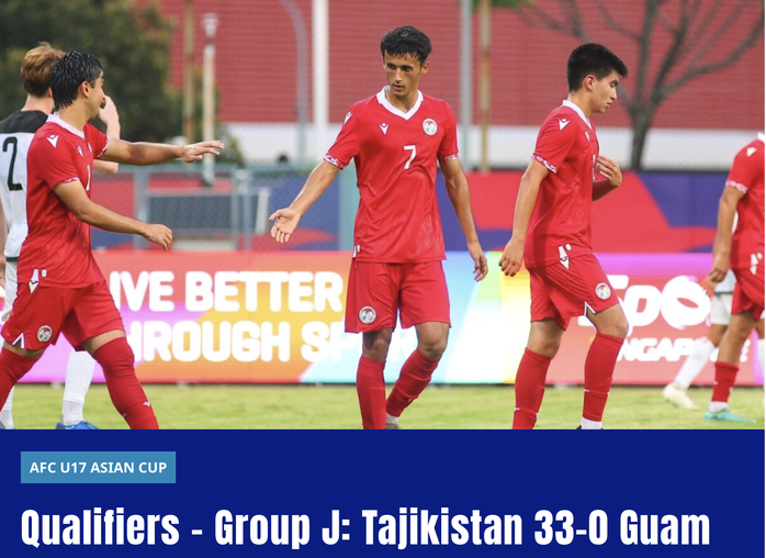 Chân sút Tajikistan ghi 14 bàn ngày ra quân vòng loại U17 châu Á- Ảnh 1. Chân sút Tajikistan ghi 14 bàn ngày ra quân vòng loại U17 châu Á- Ảnh 1.