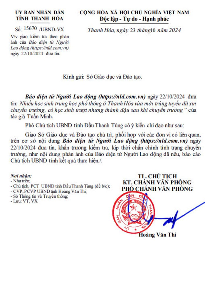 Phó chủ tịch tỉnh Thanh Hóa chỉ đạo kiểm tra, chấn chỉnh vụ học sinh chuyển trường- Ảnh 1. Phó chủ tịch tỉnh Thanh Hóa chỉ đạo kiểm tra, chấn chỉnh vụ học sinh chuyển trường- Ảnh 1.