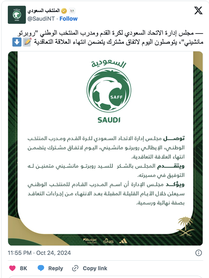 Ả Rập Saudi thi đấu kém cỏi, Roberto Mancini bị cách chức HLV trưởng- Ảnh 4. Ả Rập Saudi thi đấu kém cỏi, Roberto Mancini bị cách chức HLV trưởng- Ảnh 4.