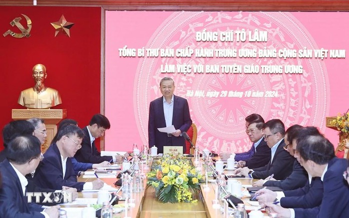 Tổng Bí thư Tô Lâm làm việc với Ban Tuyên giáo Trung ương - Ảnh 1. Tổng Bí thư Tô Lâm làm việc với Ban Tuyên giáo Trung ương - Ảnh 1.