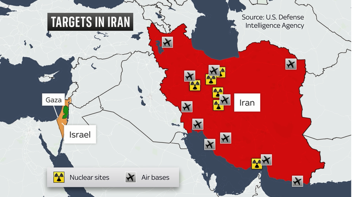 Các địa điểm tại Iran bị Israel tấn công rạng sáng 26-10. Nguồn: Cơ quan Tình báo quốc phòng Mỹ Các địa điểm tại Iran bị Israel tấn công rạng sáng 26-10. Nguồn: Cơ quan Tình báo quốc phòng Mỹ