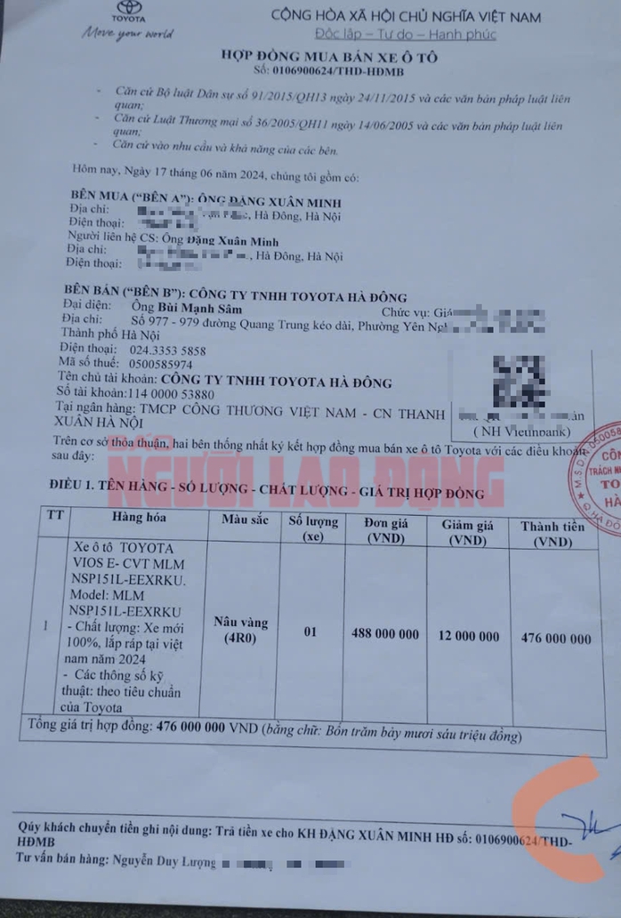 Khách hàng tố đại lý Toyota "lừa" giảm lệ phí trước bạ- Ảnh 1. Khách hàng tố đại lý Toyota "lừa" giảm lệ phí trước bạ- Ảnh 1.