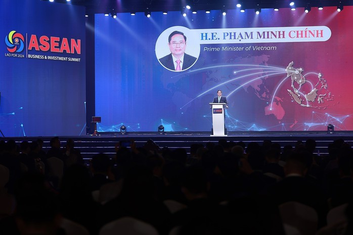 Thủ tướng Phạm Minh Chính phát biểu tại Hội nghị Thượng đỉnh Kinh doanh và Đầu tư ASEAN 2024 tại Vientiane - Lào vào chiều 8-10 Ảnh: TTXVN Thủ tướng Phạm Minh Chính phát biểu tại Hội nghị Thượng đỉnh Kinh doanh và Đầu tư ASEAN 2024 tại Vientiane - Lào vào chiều 8-10 Ảnh: TTXVN