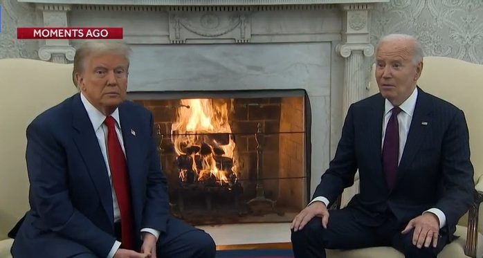 Tổng thống Biden tiếp đón ông Trump trong Nhà Trắng ngày 13-11. Ảnh: CNBC Tổng thống Biden tiếp đón ông Trump trong Nhà Trắng ngày 13-11. Ảnh: CNBC