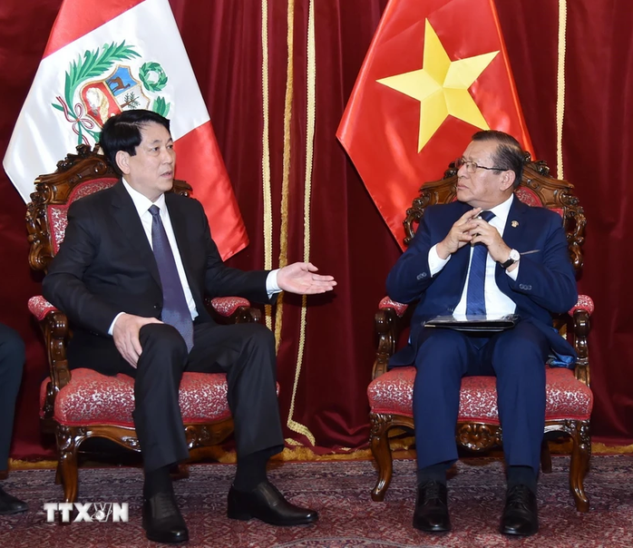 Quốc hội Peru trao tặng Chủ tịch nước Lương Cường Huân chương Danh dự cấp Đại thập tự- Ảnh 4. Quốc hội Peru trao tặng Chủ tịch nước Lương Cường Huân chương Danh dự cấp Đại thập tự- Ảnh 4.