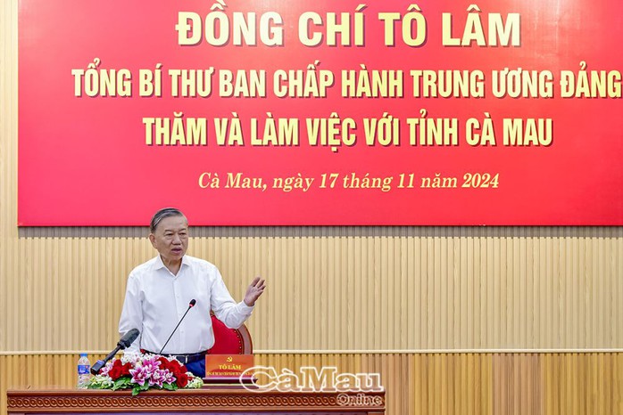 Tổng Bí thư Tô Lâm: Cà Mau cần phát huy tinh thần địa phương quyết, địa phương làm- Ảnh 1. Tổng Bí thư Tô Lâm: Cà Mau cần phát huy tinh thần địa phương quyết, địa phương làm- Ảnh 1.