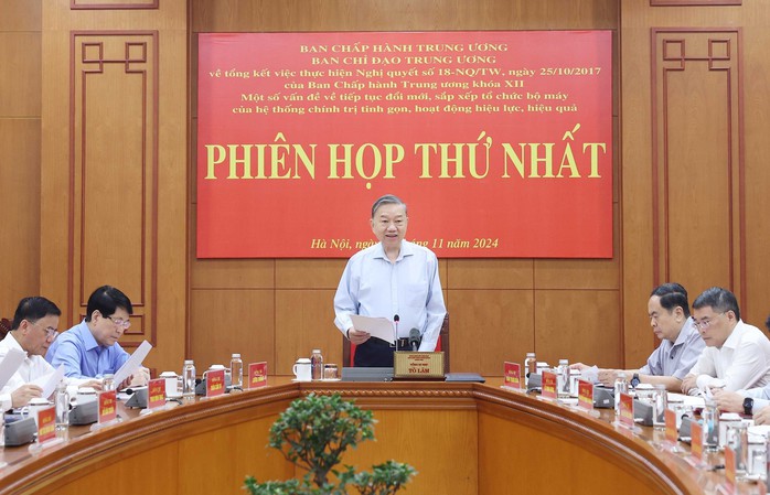 Ngày 19-11, Tổng Bí thư Tô Lâm chủ trì cuộc họp của Ban Chỉ đạo Trung ương về tổng kết việc thực hiện Nghị quyết số 18-NQ/TW Ảnh: TTXVN Ngày 19-11, Tổng Bí thư Tô Lâm chủ trì cuộc họp của Ban Chỉ đạo Trung ương về tổng kết việc thực hiện Nghị quyết số 18-NQ/TW Ảnh: TTXVN