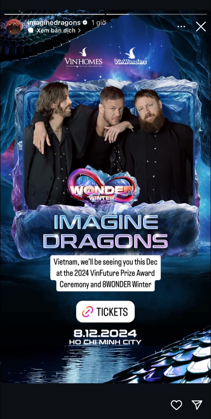 Fan Việt bùng nổ cảm xúc sau lời chào chính thức từ Imagine Dragons- Ảnh 1. Fan Việt bùng nổ cảm xúc sau lời chào chính thức từ Imagine Dragons- Ảnh 1.