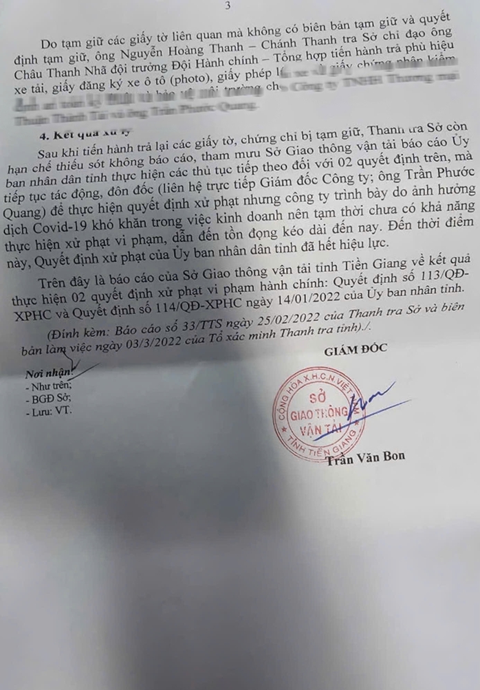 Báo cáo UBND tỉnh Tiền Giang việc Chánh TTGT “tha bổng” xe vi phạm- Ảnh 1. Báo cáo UBND tỉnh Tiền Giang việc Chánh TTGT “tha bổng” xe vi phạm- Ảnh 1.