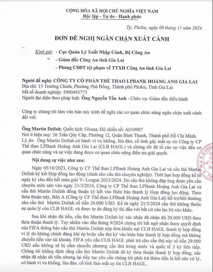 CLB Hoàng Anh Gia Lai đề nghị cấm Martin Dzilah xuất cảnh, đã kháng cáo FIFA- Ảnh 2.
