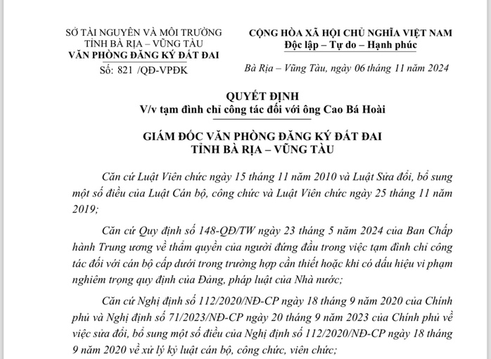 Bắt một nhân viên Chi nhánh văn phòng Đăng ký đất đai ở Bà Rịa- Vũng Tàu - Ảnh 1. Bắt một nhân viên Chi nhánh văn phòng Đăng ký đất đai ở Bà Rịa- Vũng Tàu - Ảnh 1.
