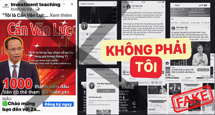 Các mẫu quảng cáo giả mạo chuyên gia Trần Ngọc Báu và TS Cấn Văn Lực tràn lan trên Facebook. Ảnh: THÁI PHƯƠNG Ảnh: THĂNG LONG Các mẫu quảng cáo giả mạo chuyên gia Trần Ngọc Báu và TS Cấn Văn Lực tràn lan trên Facebook. Ảnh: THÁI PHƯƠNG Ảnh: THĂNG LONG