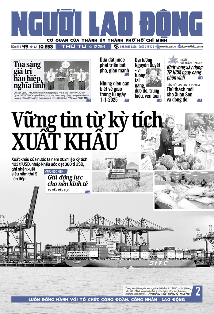 Báo in ngày 25-12: Xuất khẩu đạt kỷ lục 403 tỉ USD- Ảnh 1. Báo in ngày 25-12: Xuất khẩu đạt kỷ lục 403 tỉ USD- Ảnh 1.