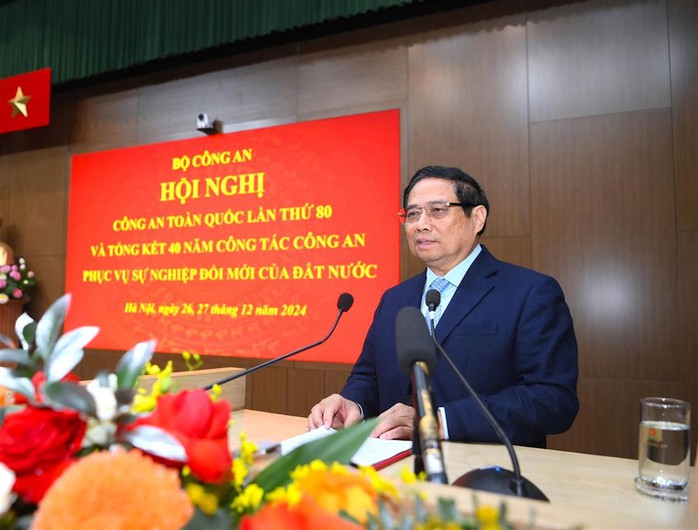 Thủ tướng Phạm Minh Chính phát biểu tại Hội nghị Công an toàn quốc lần thứ 80 và tổng kết 40 năm công tác công an phục vụ sự nghiệp đổi mới của đất nước. Ảnh: BỘ CÔNG AN Thủ tướng Phạm Minh Chính phát biểu tại Hội nghị Công an toàn quốc lần thứ 80 và tổng kết 40 năm công tác công an phục vụ sự nghiệp đổi mới của đất nước. Ảnh: BỘ CÔNG AN