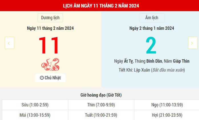 Lịch Âm hôm nay (11-2): Mùng 2 Tết và những thông tin tham khảo- Ảnh 1. Lịch Âm hôm nay (11-2): Mùng 2 Tết và những thông tin tham khảo- Ảnh 1.