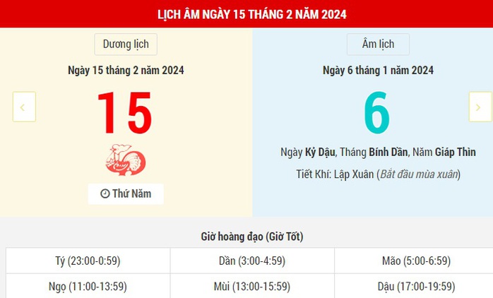 Lịch Âm hôm nay (15-2) những thông tin tham khảo- Ảnh 1. Lịch Âm hôm nay (15-2) những thông tin tham khảo- Ảnh 1.
