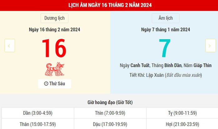 Lịch Âm hôm nay (16-2) và những thông tin cần biết- Ảnh 1. Lịch Âm hôm nay (16-2) và những thông tin cần biết- Ảnh 1.