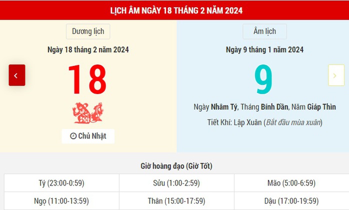 Lịch Âm hôm nay (18-2) và những thông tin cần tham khảo- Ảnh 1. Lịch Âm hôm nay (18-2) và những thông tin cần tham khảo- Ảnh 1.